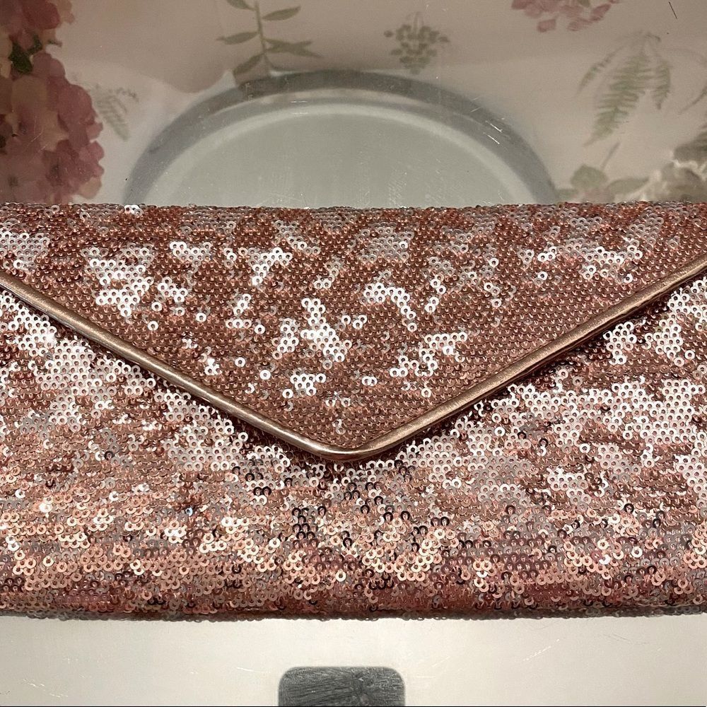 - Big Buddha Pink Sequined Envelope Clutch - 5 x11.25 pink sequined clutch